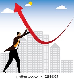 businessman or executive trying to change the business performance - vector graphic. this also represents innovative solutions, transforming, bringing profits, problem solving, winning strategy