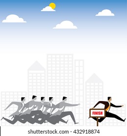 businessman or executives having a race - vector graphic. this also represents winning strategy, business success, motivation and inspiration, rat race, competition, rivalry & office politics