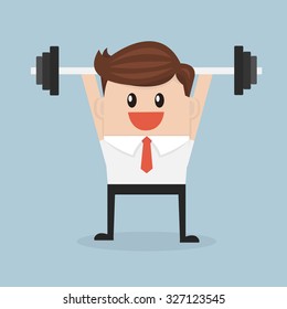businessman exercising with a barbell. vector. flat design
