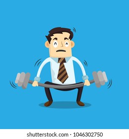 Businessman exercising. Blue background