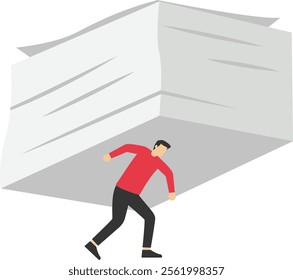 Businessman is exhausted when he is given a large amount of work, Vector illustration in flat style

