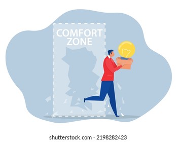 Businessman Exit from comfort zone  to success. motivational success new life vector illustration.