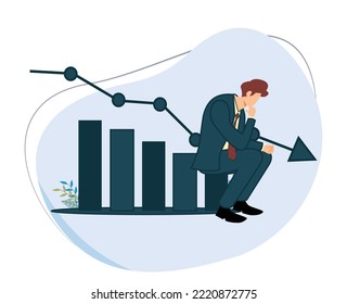 businessman experienced a decline in business performance due to recession. flat design vector