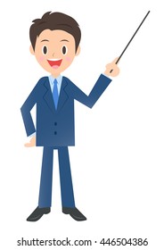 Businessman to explain with a pointing stick, male company employee of illustration material