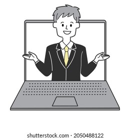 Un hombre de negocios explica en una pantalla de un portátil

