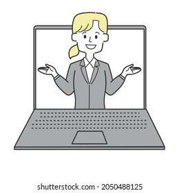 Un hombre de negocios explica en una pantalla de un portátil