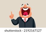
Businessman Explaining and Putting His Finger Vector Cartoon Illustration. Excited business executive making an announcement 
