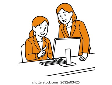 Businessman Explaining Something on a Computer Screen