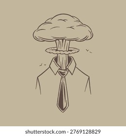 Businessman With Exploding Mushroom Cloud Head Concept Illustration