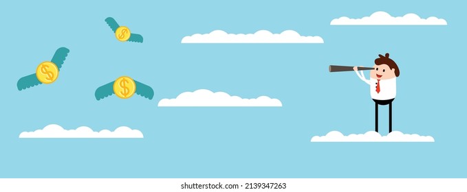 Businessman Exploring Financial Possibilities in the Sky with a Telescope