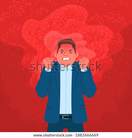Businessman expressing anger. Angry man in a flame of rage. Vector illustration in flat style
