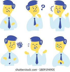 Businessman expression emotion facial pose set, laugh, angry, cry.