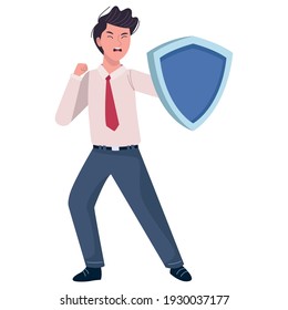 empresario extirpado con diseño de ilustración vectorial de protección de escudo