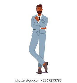 Businessman Exudes Confidence In His Posture, Male Character Standing Tall, With Firm Gaze And A Reassuring Smile That Reflects His Self-assured And Poised Demeanor. Cartoon People Vector Illustration