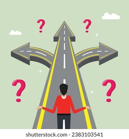Businessman face difficulty to make decision, different paths of development, multiple career options or new business start up concept