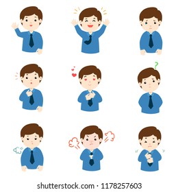 Businessman face expression, set of cartoon businessman vector illustration, facial expressions.