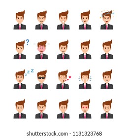 
Businessman Face Expressions Flat Vector Icons Set
