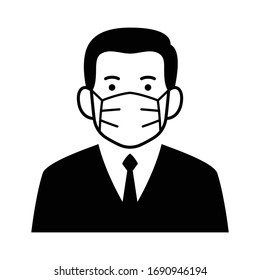 Businessman with face mask icon, Business concept for flu sickness and wearing medical mask to prevent the spread of virus germs, Isolated on white background, Vector illustration