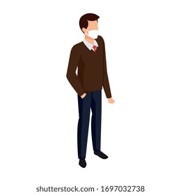 businessman with face mask isolated icon vector illustration design