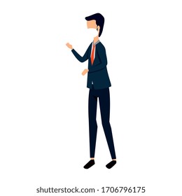 businessman with face mask isolated icon vector illustration design