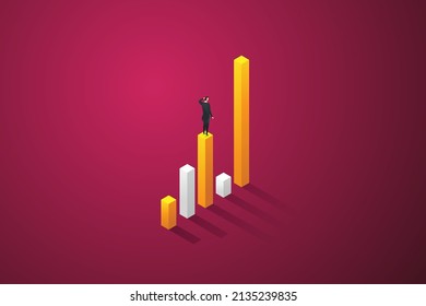 Businessman face the risk of going through graph gaps, challenges or problems in business growth. isometric vector illustration.
