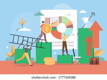 Businessman facing financial problems, male and female characters trying to help him to eliminate his debts, vector flat illustration. Economic collapse, business failure, financial crisis, bankruptcy