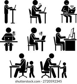 Vetor de problemas de conexão com a Internet e distrações familiares enfrentados pelo empresário