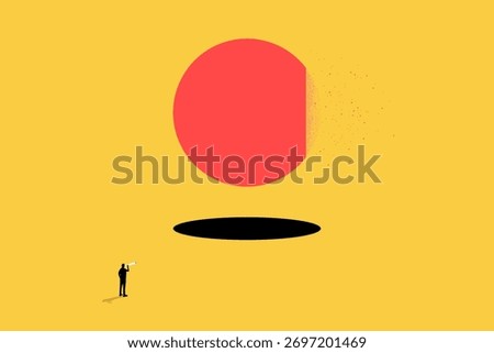 Businessman facing large ball. concept of Business leader, courage, bravery, fearless leadership and success