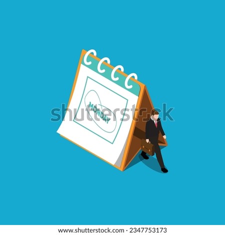 Businessman facing monday isometric 3d vector concept for banner, website, illustration, landing page, flyer, etc