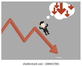 Businessman fail with graph down attack, illustration vector cartoon