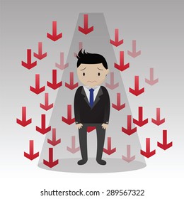 Businessman failure because of business graph down.