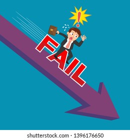 Businessman failure slide and fall with graph down, illustration vector cartoon