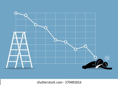 Businessman Fainted On The Floor As The Stock Market Falls Badly. Vector Artwork Depicts Financial Failure, Bearish Stock Market, Bad Sales, Business Loss, And Investment Lost.