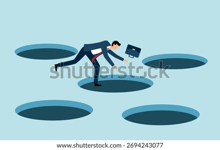 businessman fall into a pitfall hole trap. Business problem.