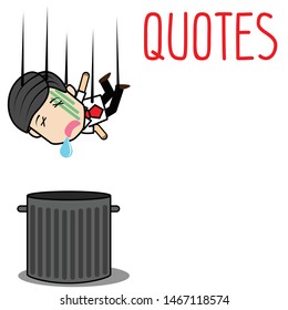 Businessman fall to trash bin. Funny cartoon vector concept