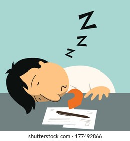 Businessman falling asleep at his work, business concept in sleeping, dozing, relaxing, take a break or lazy at working.