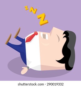 Businessman falling asleep at his work, business concept in sleeping, dozing, relaxing, take a break or lazy. Sleeping man in office. vector illustration