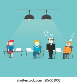 Businessman falling asleep at his work,vector,illustration.