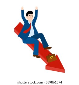 Businessman with falling down chart is confused. Bankruptcy concept. flat design illustration.