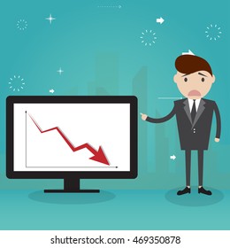 Businessman with the falling down graph, business concept