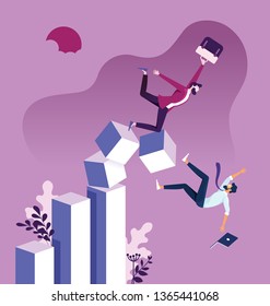 Businessman falling down graph chart