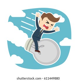 businessman falling down with his idea