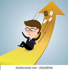 Businessman falling down on arrow graph going down, business concept, vector