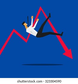 Businessman falling Down with Red Arrow . Business Concept Cartoon illustration.