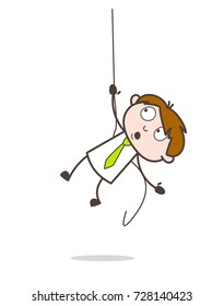 A Businessman Falling Down While Climbing Rope Vector Illustration