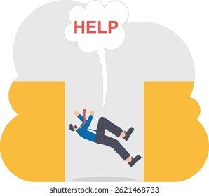 Businessman falling into hole with word help, illustration vector cartoon

