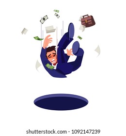 businessman falling into pitfall. business trap concept - vector illustration