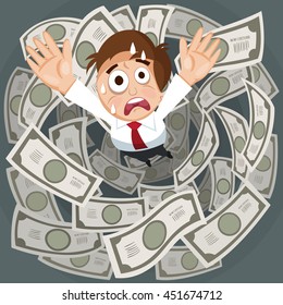 Businessman Falling Into Tunnel Money, Vector Illustration Cartoon