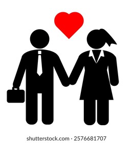 Businessman falling love with businesswoman clip art vector illustration. Designed for digital and print usage