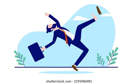 Businessman falling - Man failing in business and career stumbling backwards and being unlucky. Flat design vector illustration with white background